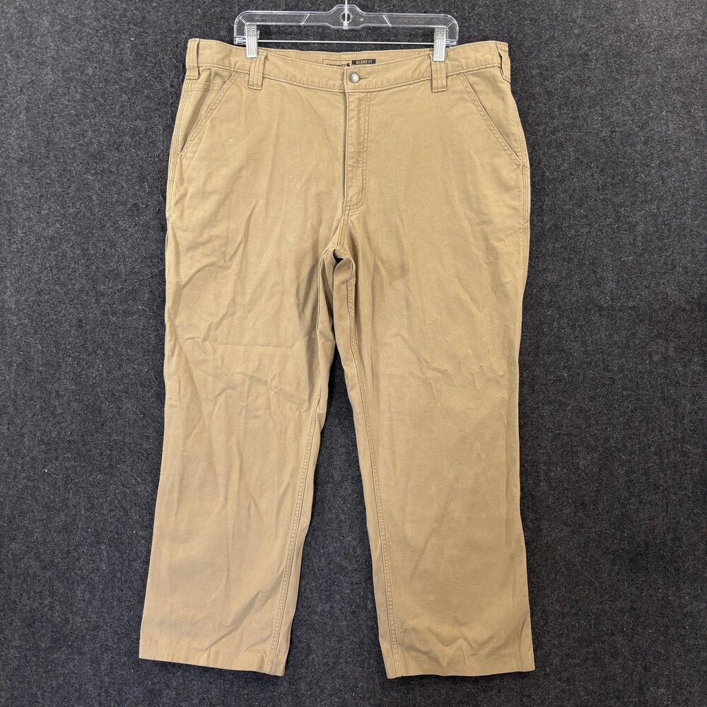 Carhartt Rugged Flex Carpenter Pants Men's 40x27 Khaki Relaxed Fit Canvas Work
